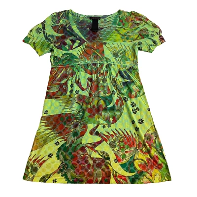 Blusa túnica camisa de colección Custo Barcelona para mujer S verde rojo pájaro manga corta Foto 1 de 4