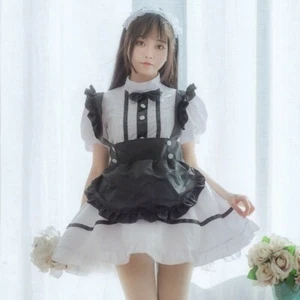 Damen Lolita kurzes Kleid Kellnerin Dienstmädchen Outfit Rüschen Kostüm Cosplay Kostüm - Bild 1 von 9