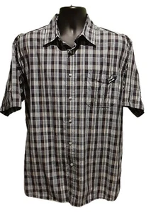 Ecko Unltd Button Up Shirt Men's Size XL Short Sleeve Gray Black Plaid Cotton - Picture 1 of 10