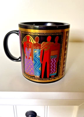 Taza Laurel Burch 1988 Tribal Spirit de colección café taza negra arte africano africano Foto 1 de 4