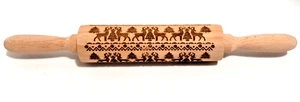 Reindeer & Christmas Tree Design Embossed Natural Wooden 14” Rolling Pin EUC - Picture 1 of 5