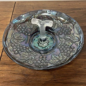 Carnival Glass Imperial Grape Smoke One Handled Centerpiece Platter  VTG *READ* - Picture 1 of 10