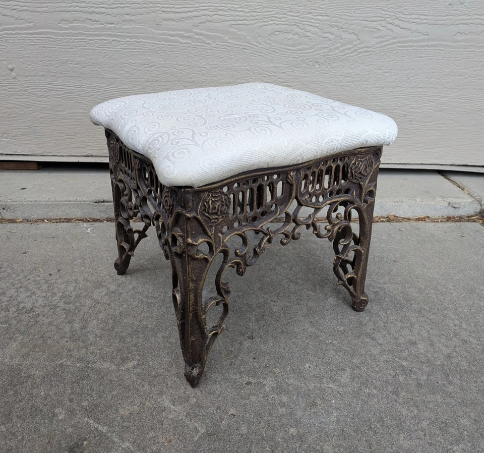 Vintage Ornate Victorian Style Heavy Cast Iron Small Footstool Ottoman Stool - Image 1 of 4