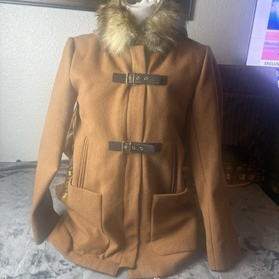Vintage Daniel Cremieux Hooded Coat Woman’s Size S Faux Fur Edged Hood Tan Color - Image 1 of 4