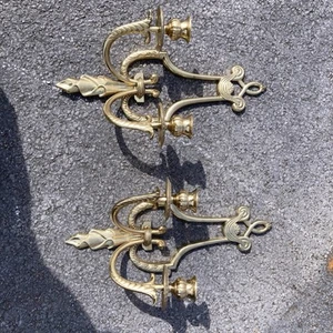 VINTAGE BRASS Ornate Candle Holders Wall Sconce Mounted Arm Set of 2 Antique - Picture 1 of 3