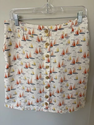 Falda Cynthia Rowley Mujer Lino Tema Náutico M Botón Corto Frontal Foto 1 de 4
