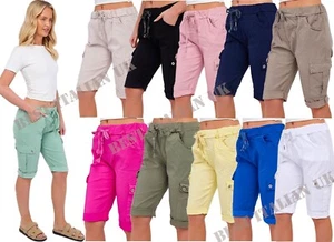 Womens Ladies Cotton Knee Length Summer Combat Cargo Casual Pant Magic Shorts - Picture 1 of 41