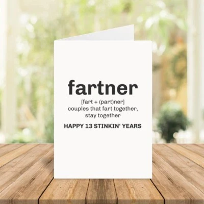 Divertida tarjeta de 13 aniversario, tarjeta para novio, novia, esposa, esposo. Foto 1 de 4