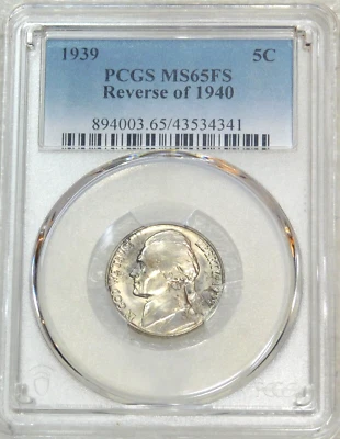 1939 Reverse 1940 Jefferson Nickel PCGS MS65FS Full Steps Bright Luster P #J776F - Image 1 of 4