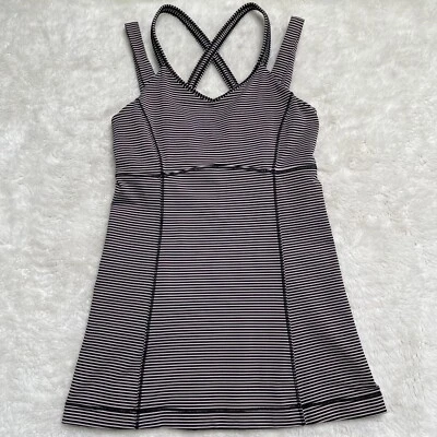 Camiseta sin mangas Lululemon para mujer negra crema Happy con tiras a rayas talla 4 Foto 1 de 4