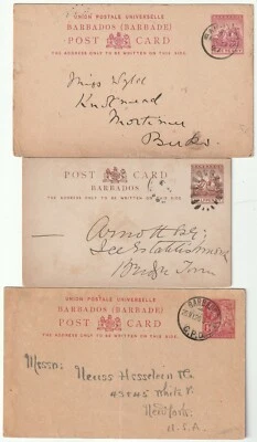 c.1897/1920 3 matasellos DIFF BARBADOS EN TARJETAS DE PAPELERÍA POSTAL REINO UNIDO EE. UU. Y LOCALES Foto 1 de 2
