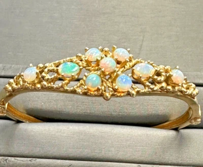 Vintage Genuine Opal Bangle Bracelet 14K Gold Estate - Image 1 of 4