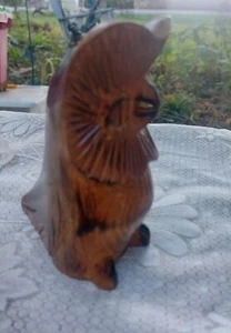 Vintage Owl Folk Art Wood Hand Carved Sculpture Statue Brown - Picture 1 of 13