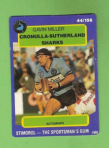 1990 RUGBY LEAGUE CARD #44  GAVIN MILLER, CRONULLA SHARKS