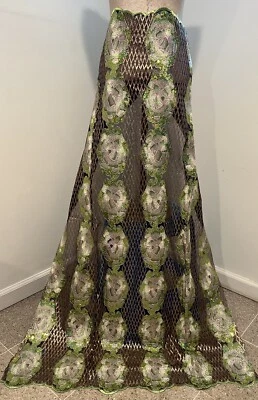 Green Gold Black  Embroidery Sequins Lace Fabric 50” Width 1 Yard - Image 1 of 4