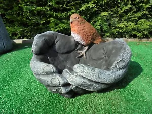 GARDEN BIRD IN HAND FEEDER / BATH BOWL / DISH GARDEN ORNAMENT - Picture 1 of 12