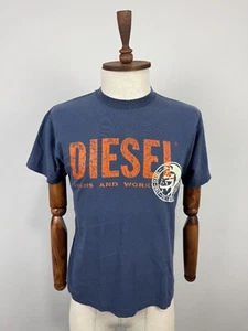 Vintage Diesel Big Logo Print Blue Short Sleeve Casual Men's T-Shirt Sz S - Picture 1 of 20