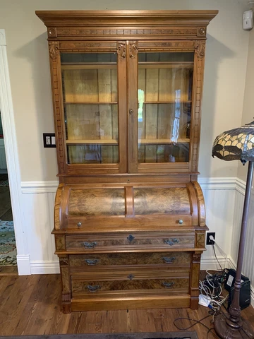 Antique Victorian Walnut 1885 Eastlake Style Bookcase USA Dresser Desk Rare Cover