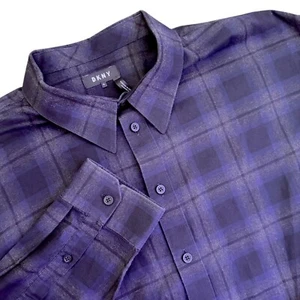 DKNY Mens Plaid Long Sleeve Button Up Shirt Size XL Cotton Collared Shirt Blue - Picture 1 of 8