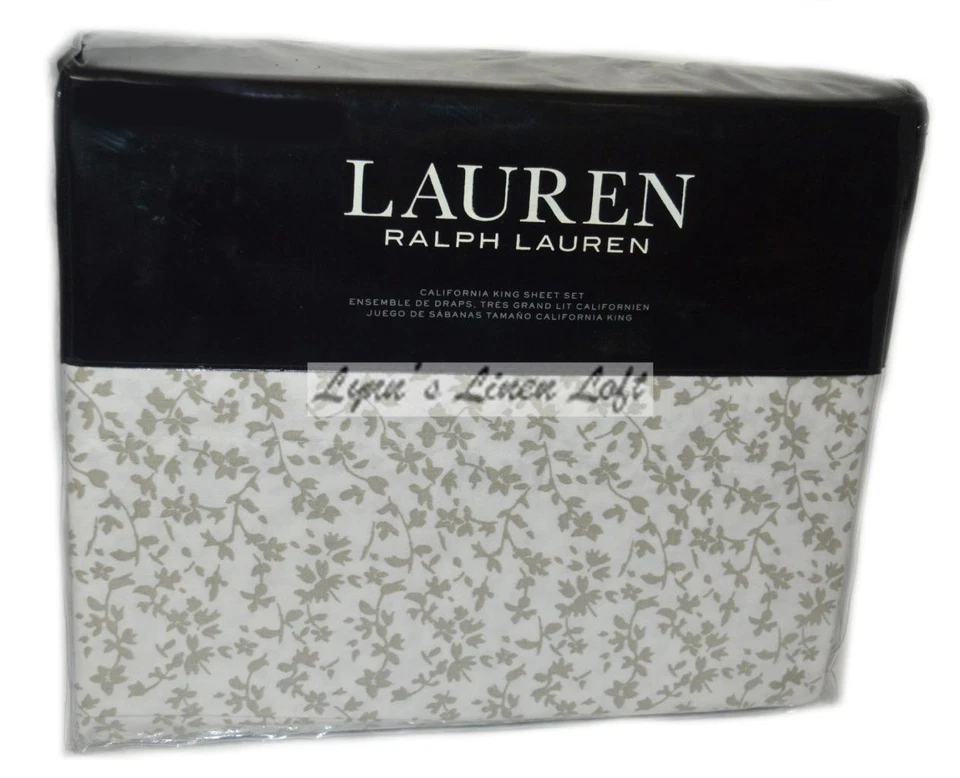 LAUREN RALPH LAUREN Spencer Floral Grey Cal KING SHEET SET 4P COTTON