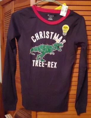 Camiseta de manga larga Christmas Tree-Rex para niños talla 16 que brilla en la oscuridad nueva con etiquetas Foto 1 de 4