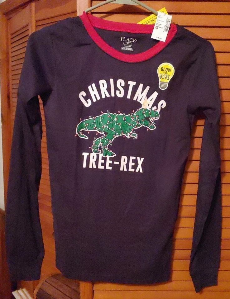 Boys Size 16 Christmas Tree-Rex Long Sleeve Tee Glow In The Dark NWT - Image 1 of 4