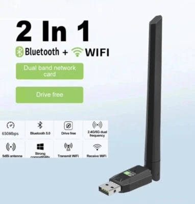Dual Band 600Mbps USB WiFi Wireless Dongle + Bluetooth Adapter 2.4GHz 5GHz - Image 1 of 4