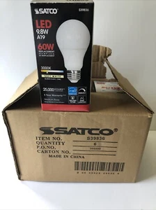 Box of 6 -Satco S39836 - 9.8 Watt A19 LED Bulb - 3000K- Soft White, Medium base - Picture 1 of 9