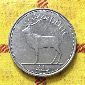 IRELAND 1 punt (pound) 1990 KM27 XF+ copper-nickel 32mm. harp / deer - Picture 1 of 3