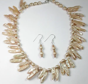 Conjunto de collar y pendiente de perlas y palo de plata de ley para boda - Imagen 1 de 1