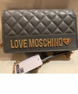 ¡NUEVO! Bolso Bandolera Love Moschino Gris/Gris Corazón Bolso sin asas Cartera Grande Foto 1 de 4