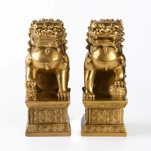 BRABUD Handmade Brass Guardian Lion Sculpture Foo Dogs Statues Pair Collectib... - Picture 1 of 7