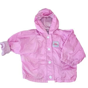 Vintage 90s Oshkosh Girls 18 Month Pink Zipup Jacket Hooded Flannel Lined Plaid - Picture 1 of 11