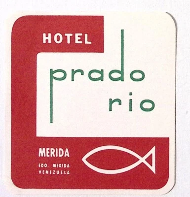 Винтажная багажная этикетка Hotel Prado Rio Merida Venezuela 3,5 x 3,5 дюйма - Изображение 1 из 2