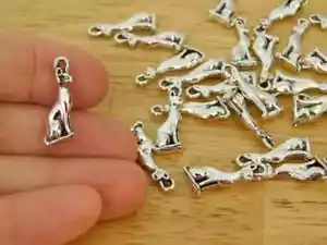 50 pc Egyptian Cat Charms / Pendants, Antique Silver Tone, 19x8x4mm (USA seller) - Picture 1 of 5