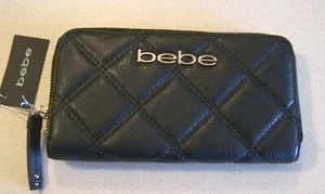 BEBE BLACK WALLET ZIP AROUND STYLE QUILTED VEGAN LEATHER  NWT - Picture 1 of 5