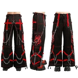 Pantalones góticos para hombre hilos reflectantes Pent negros punk hebilla cremalleras cadena pantalones - Imagen 1 de 2