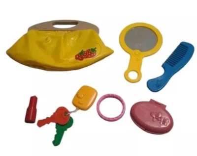 Vintage Pretend Play Strawberry Purse FLAWS Makeup Lipstick Dress Up Mirror Keys - Image 1 of 4
