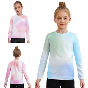 Kids Girls Sweatshirt Workout Shirt Sports Tees Top T-shirt Cycling Long Sleeve - Picture 1 of 29