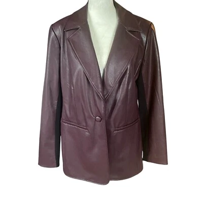 IMAN Imitación Cuero Marrón Rojizo Manga Larga Forrado Blazer Chaqueta Abrigo Mujer M Foto 1 de 4