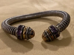 925 18kt Gold Cable Cuff amethyst bracelet #FS - Picture 1 of 10