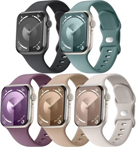 Soft Silicone Sport Strap Bands Compatible with Apple Watch 38-41mm Pack of 5 - Picture 1 of 10