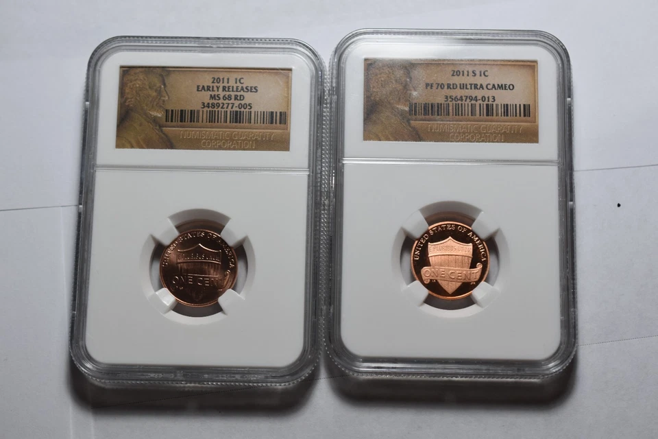 2011 S Lincoln Shield Cent NGC PF70 RED ULTRA CAMEO and 2011 P MS 68 - Image 1 of 2