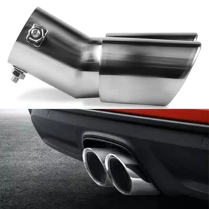 Chrome Car Stainless Rear Steel Dual Exhaust Pipe Tail Muffler Tip Bend Round - Picture 1 of 10