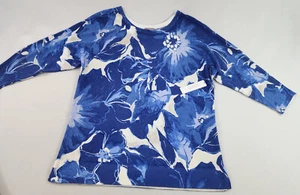 Chico's sweater pullover womens 1 US M Medium blue white 3% cashmere floral - Picture 1 of 11