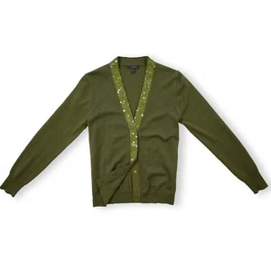 J.Crew Women's Cardigan Sweater 100% Marino Wool Sequined Green Small - Picture 1 of 17