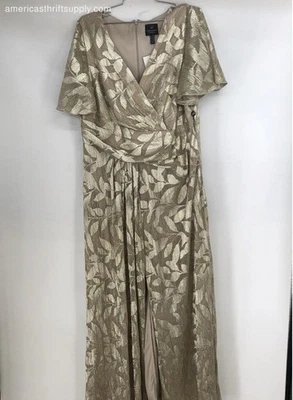 Nuevo con etiquetas Vestido Vaina Adrianna Papell Champ Dorado Metálico Flutter para Mujer - Talla 16W Foto 1 de 4