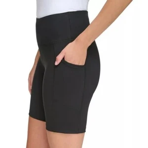 DKNY Sport schwarz Logo hohe Taille Fahrradshorts Größe XL 7" Schrittlänge - Bild 1 von 8