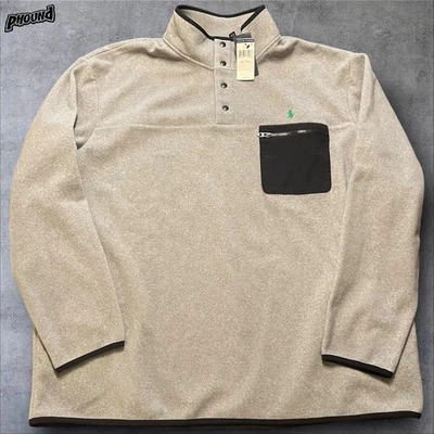 Polo Ralph Lauren Pullover Mens 3XLT Gray Snap Mock Neck Zip Pocket Fleece Pony - Image 1 of 4