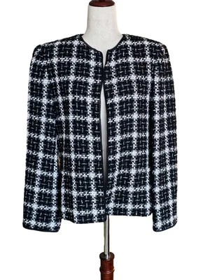 Chaqueta tejida Jones New York Signature tweed a cuadros talla 12 forrada trabajo clásico Foto 1 de 4
